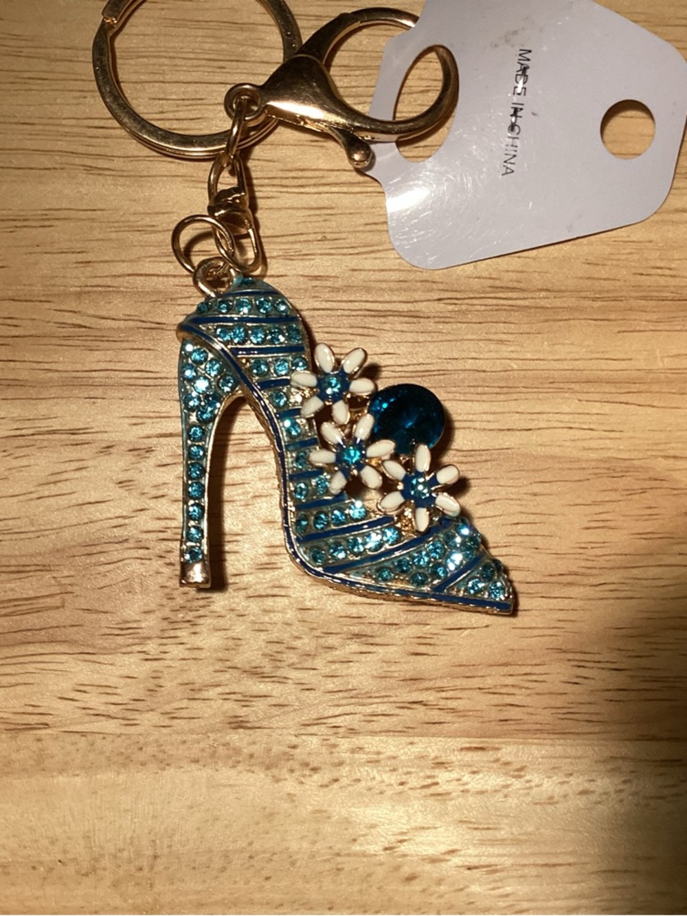 Glam Blue Rhinestone High Heel Key or Bag Charm with Flowers - Picture 3 of 5